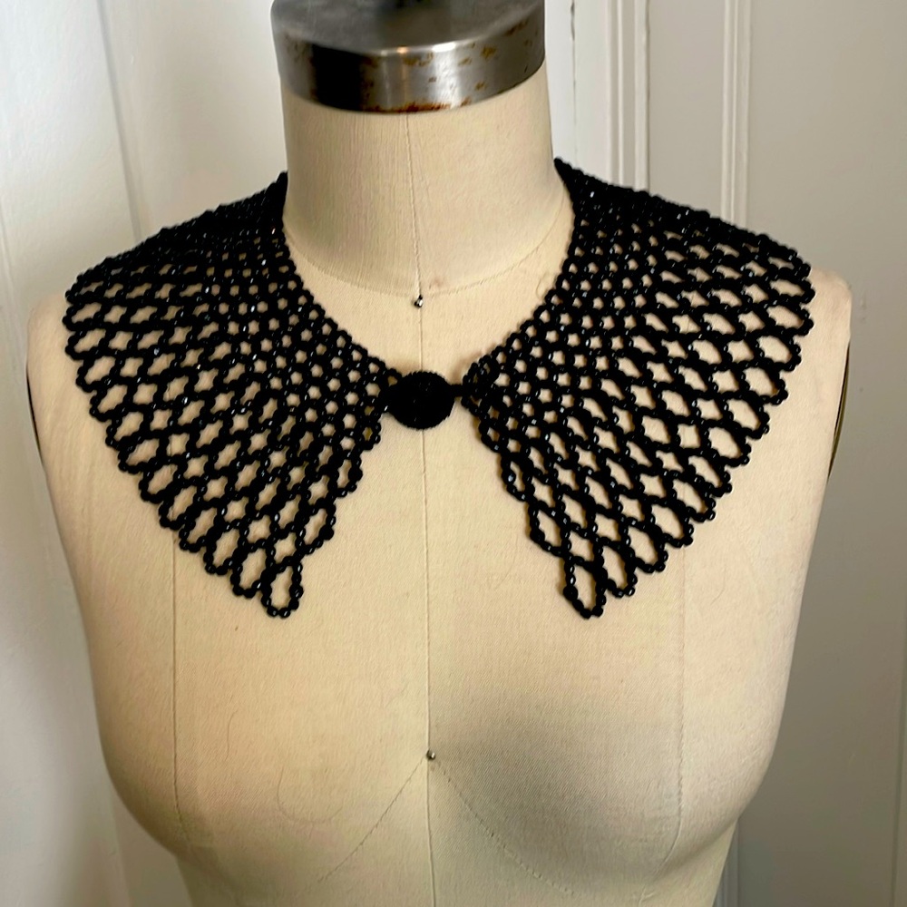 set of two, black, & pearl color, hand beaded necklacece top 1949-1950